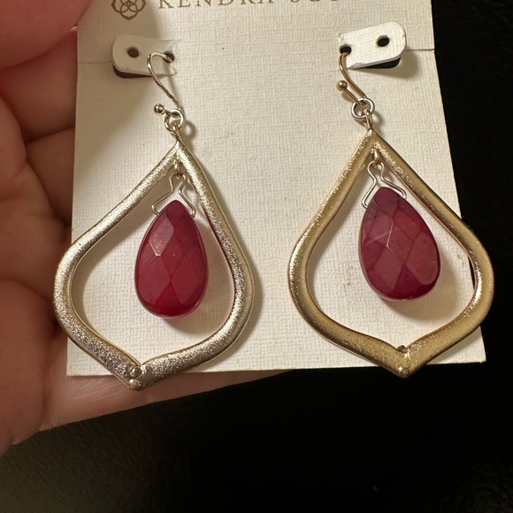 Kendra Scott Gold Frame Earrings with Deep Red Accents - Picture 3 of 5